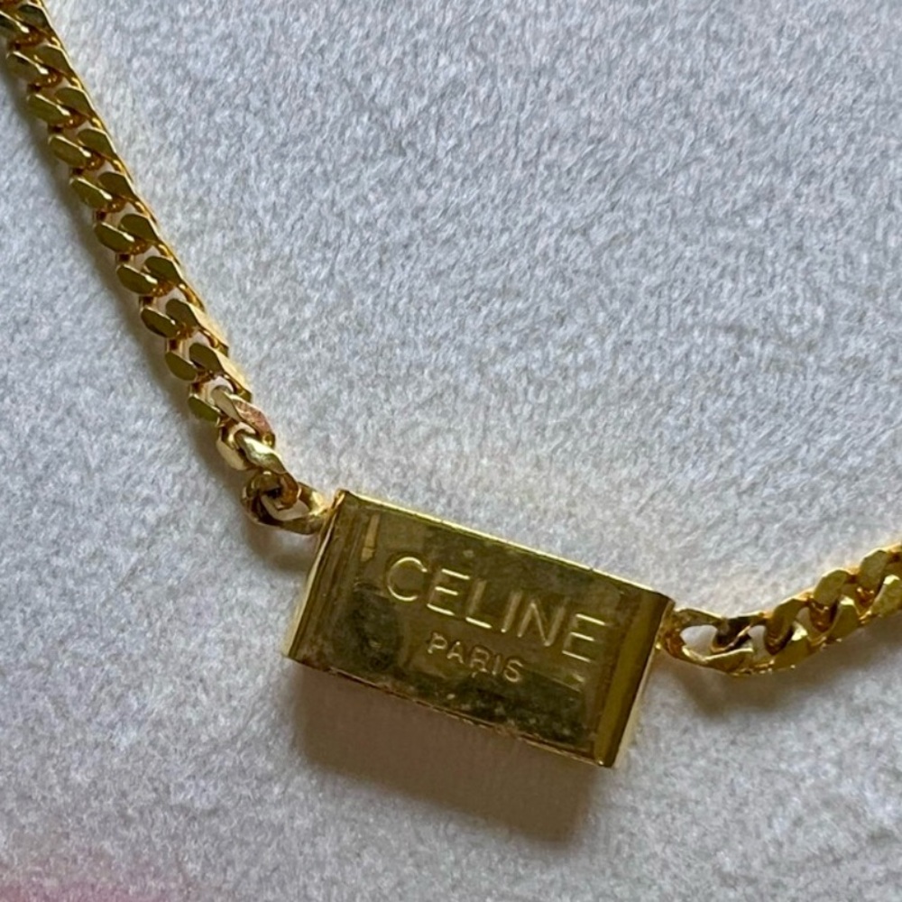 CELINE Vintage Macadam Gold Necklace with Red Enamel Triomphe Logo - Picture 6 of 7